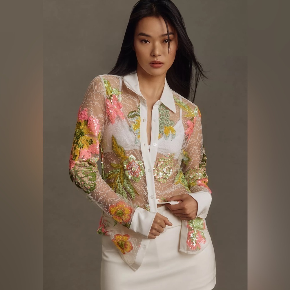 NWT Le Superbe Tropical Lace Blouse